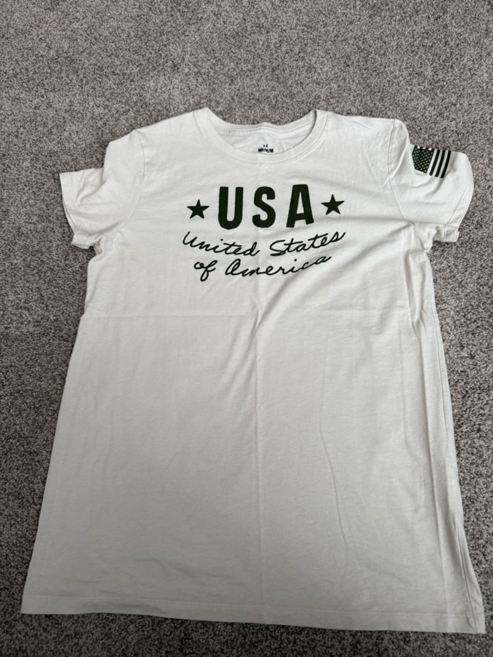 Under Armour beige  Short Sleeve Tee with olive Green USA Script